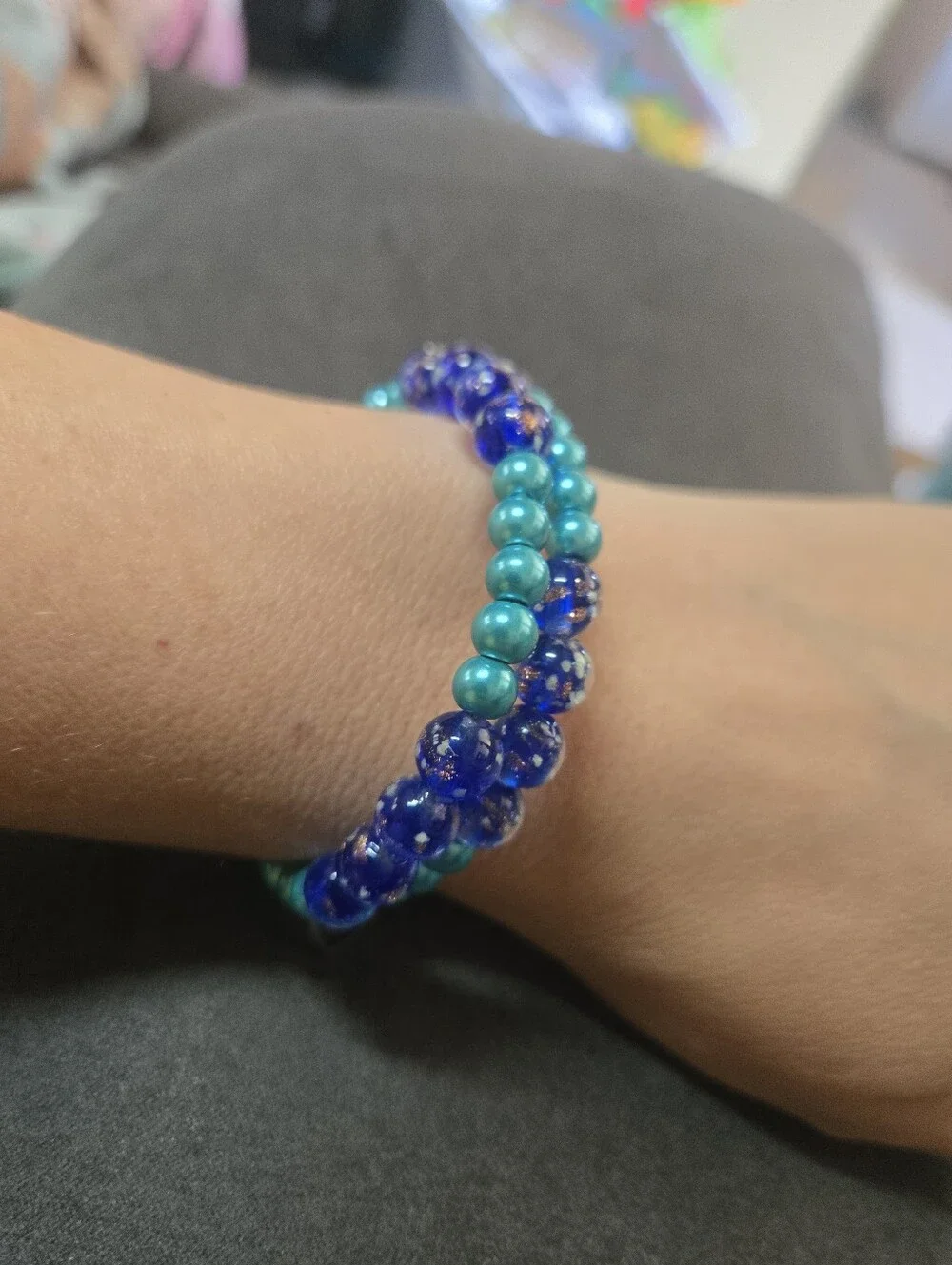 Teal & Luminous Glass Beaded Bracelet – Wire Wrapped Handmade Accessory. 570 - Picture 2 of 5